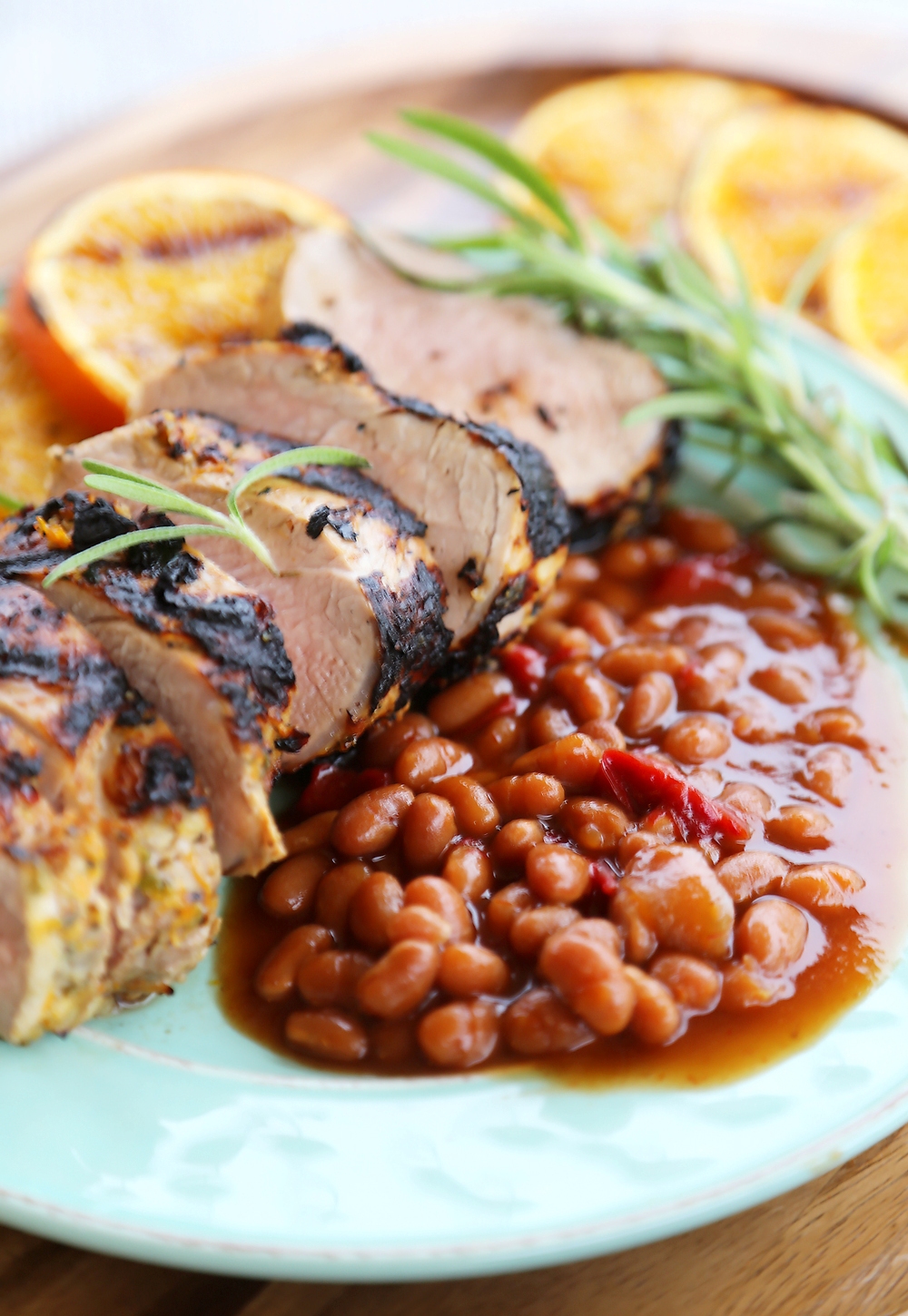 Citrus Grilled Pork Tenderloin with Baked Beans