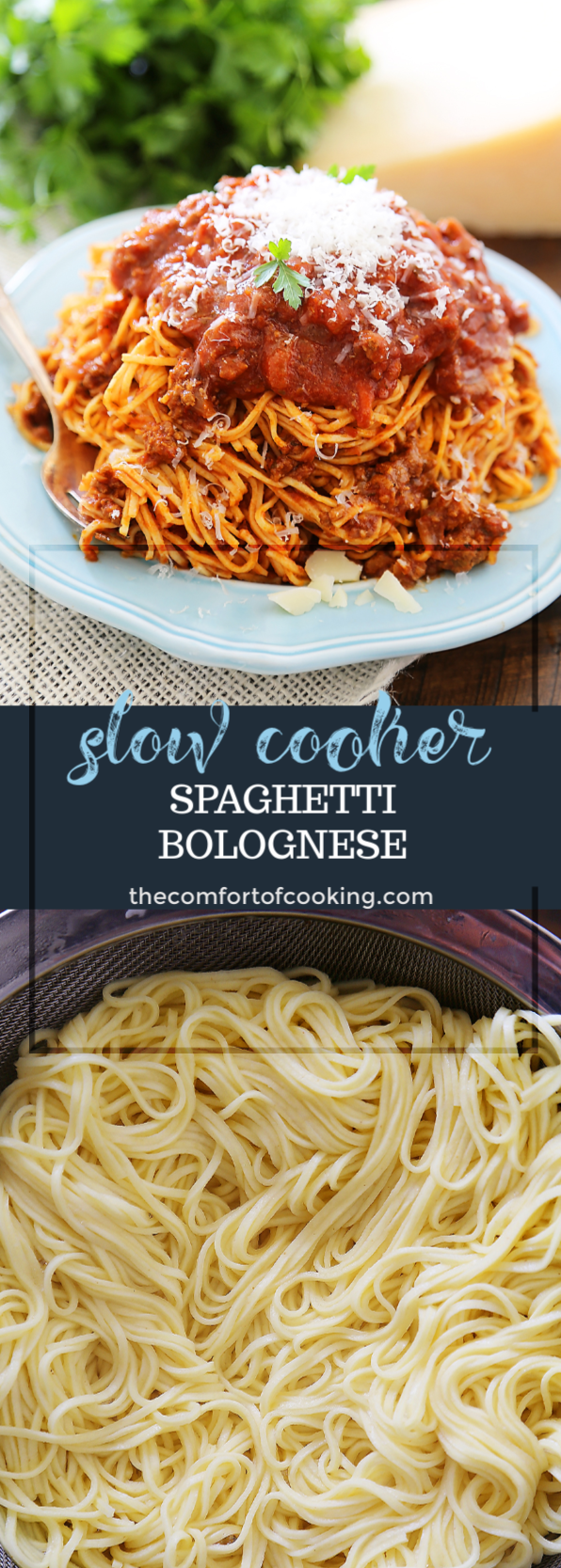 Slow Cooker Spaghetti Bolognese - A rich, classic Italian pasta sauce easily made in your slow cooker! Freeze for later, or dig in with a bowl of warm spaghetti! thecomfortofcooking.com