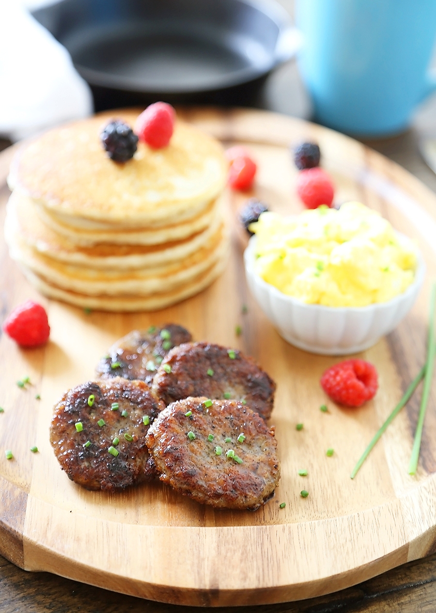 Simple Homemade Breakfast Sausage - This deliciously spiced, sizzled pork sausage is the perfect pair to pancakes, and so simple to make! All you need is a handful of pantry ingredients. Thecomfortofcooking.com