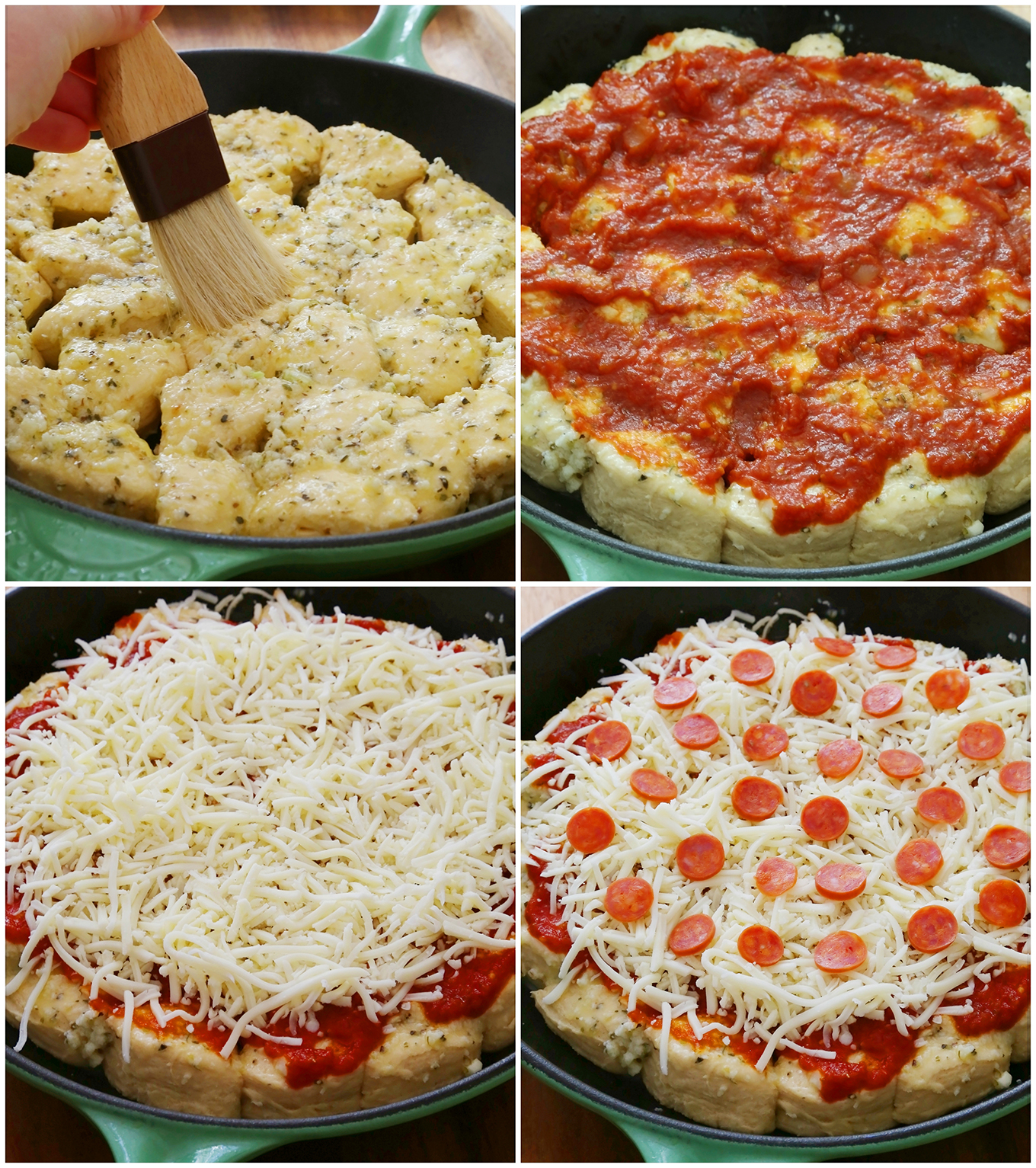 Cheesy Deep Dish Pepperoni Pizza Bites – Pull-apart cheesy pepperoni pizza bread, made easily with biscuits! Add fave toppings and serve for game day, or family nights! thecomfortofcooking.com