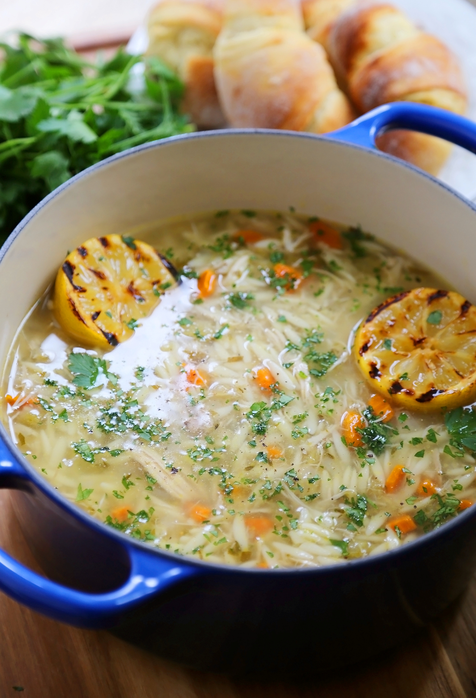 Lemon Orzo Chicken Soup - Full of veggies, tender orzo and fresh lemon juice, the bright flavors and hot broth are full of comforting goodness. Thecomfortofcooking.com