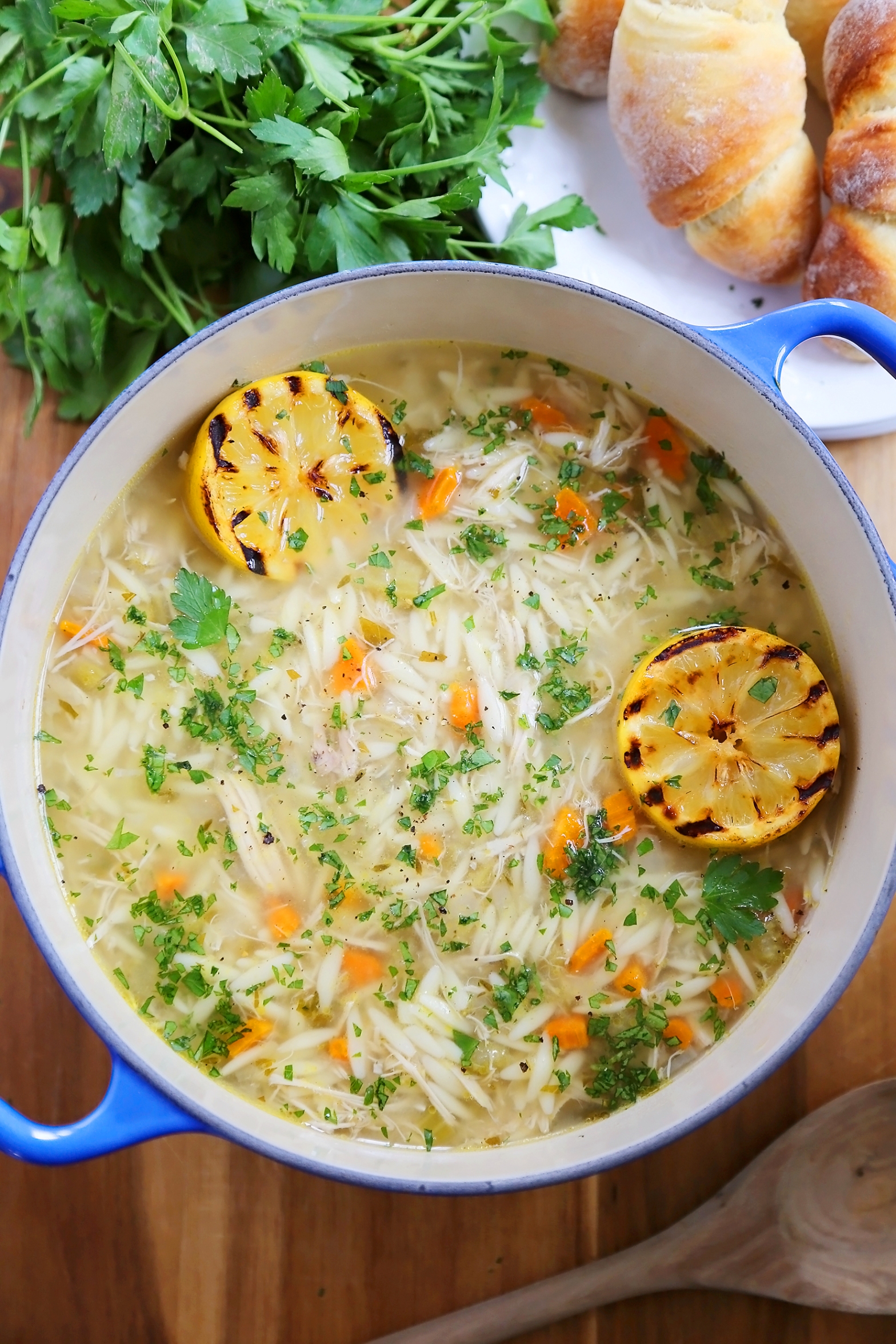 Lemon Orzo Chicken Soup - Full of veggies, tender orzo and fresh lemon juice, the bright flavors and hot broth are full of comforting goodness. Thecomfortofcooking.com