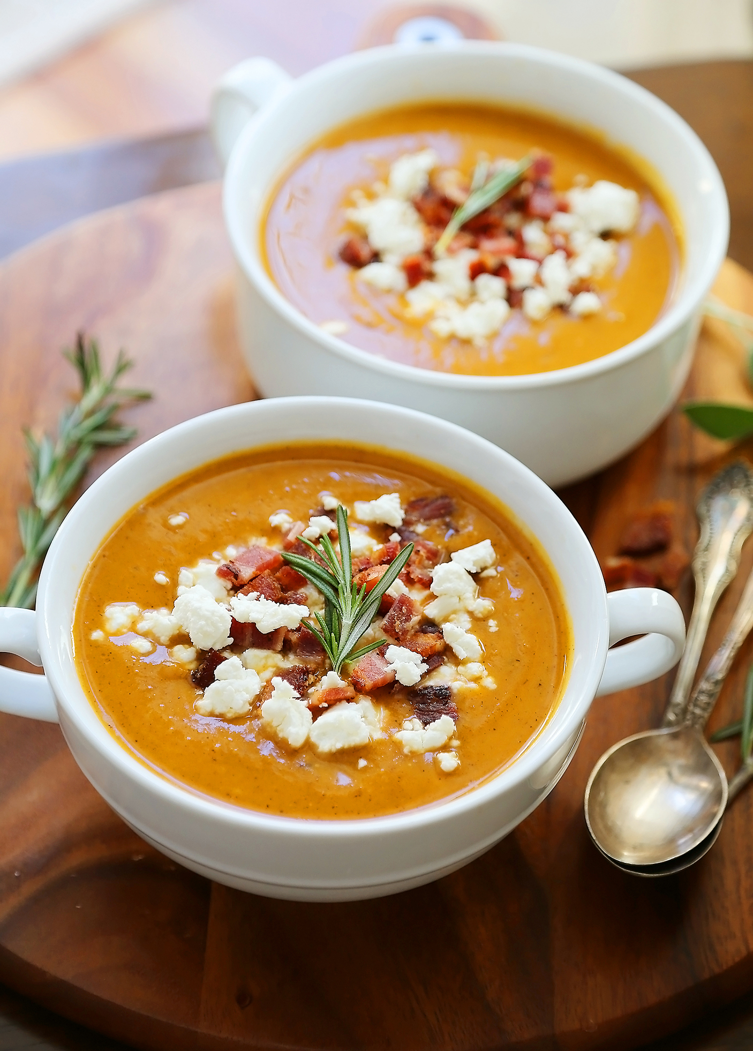 Creamy Sweet Potato Soup with Bacon and Goat Cheese – The Comfort of ...