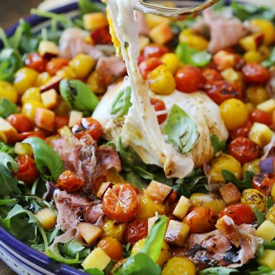 Burrata Caprese Salad with Peach and Proscuitto