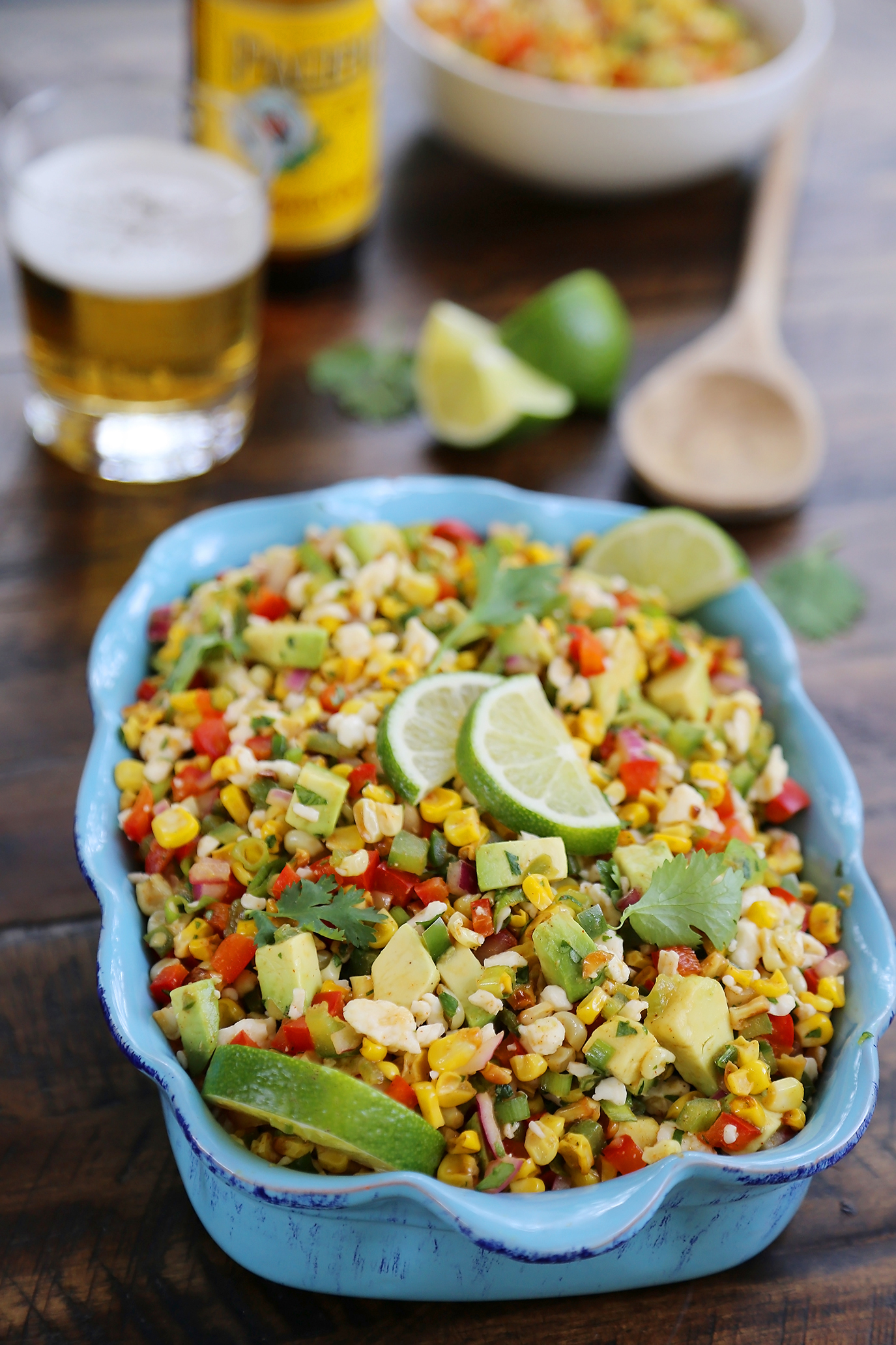 Mexican Street Corn Salad - Crunchy, sweet and smoky avocado corn salad with creamy Mexican cheese! thecomfortofcooking.com