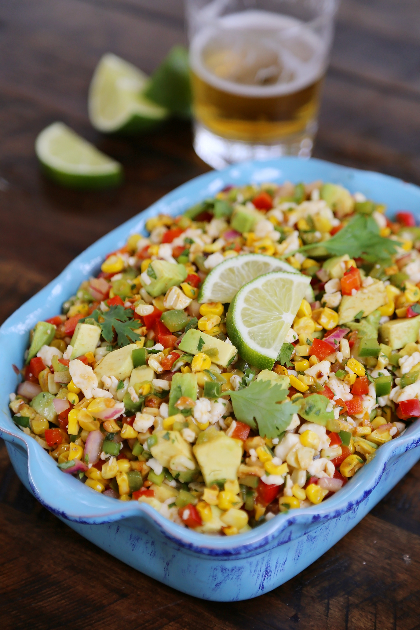 Mexican Street Corn Salad - Crunchy, sweet and smoky avocado corn salad with creamy Mexican cheese! thecomfortofcooking.com