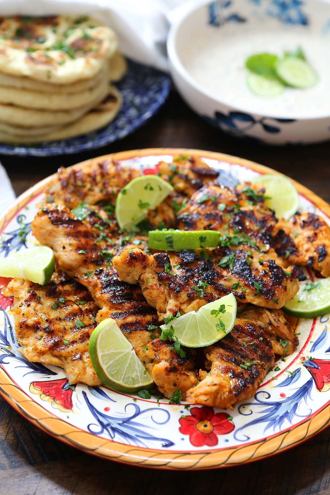 Chili-Lime Grilled Chicken with Cucumber-Mint Sauce - So delicious! Juicy grilled chicken with a cool, refreshing cucumber sauce made easy! thecomfortofcooking.com