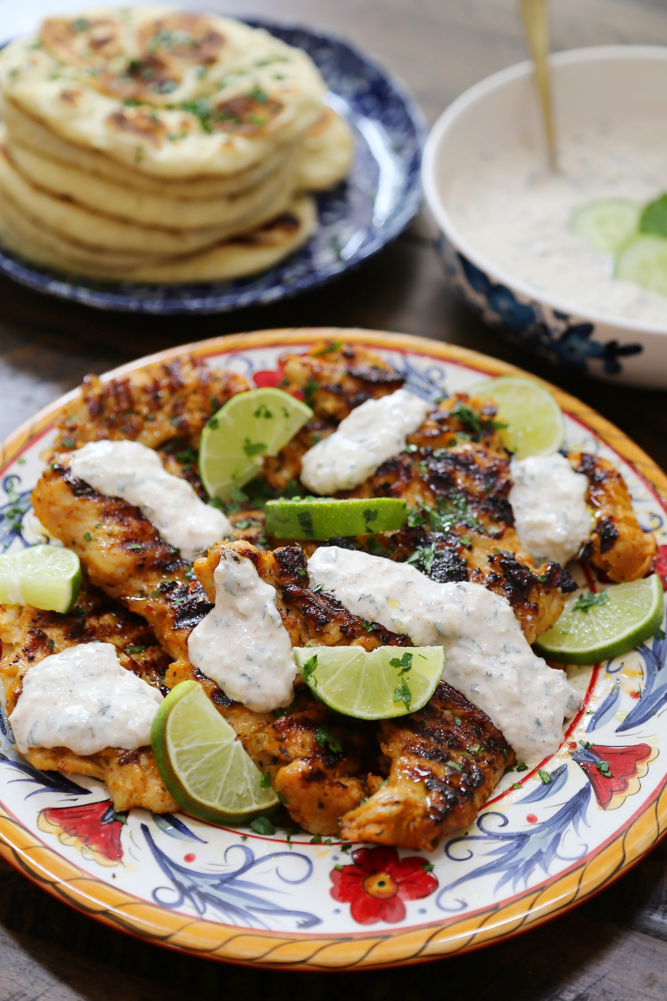 Chili-Lime Grilled Chicken with Cucumber-Mint Sauce - So delicious! Juicy grilled chicken with a cool, refreshing cucumber sauce made easy! thecomfortofcooking.com