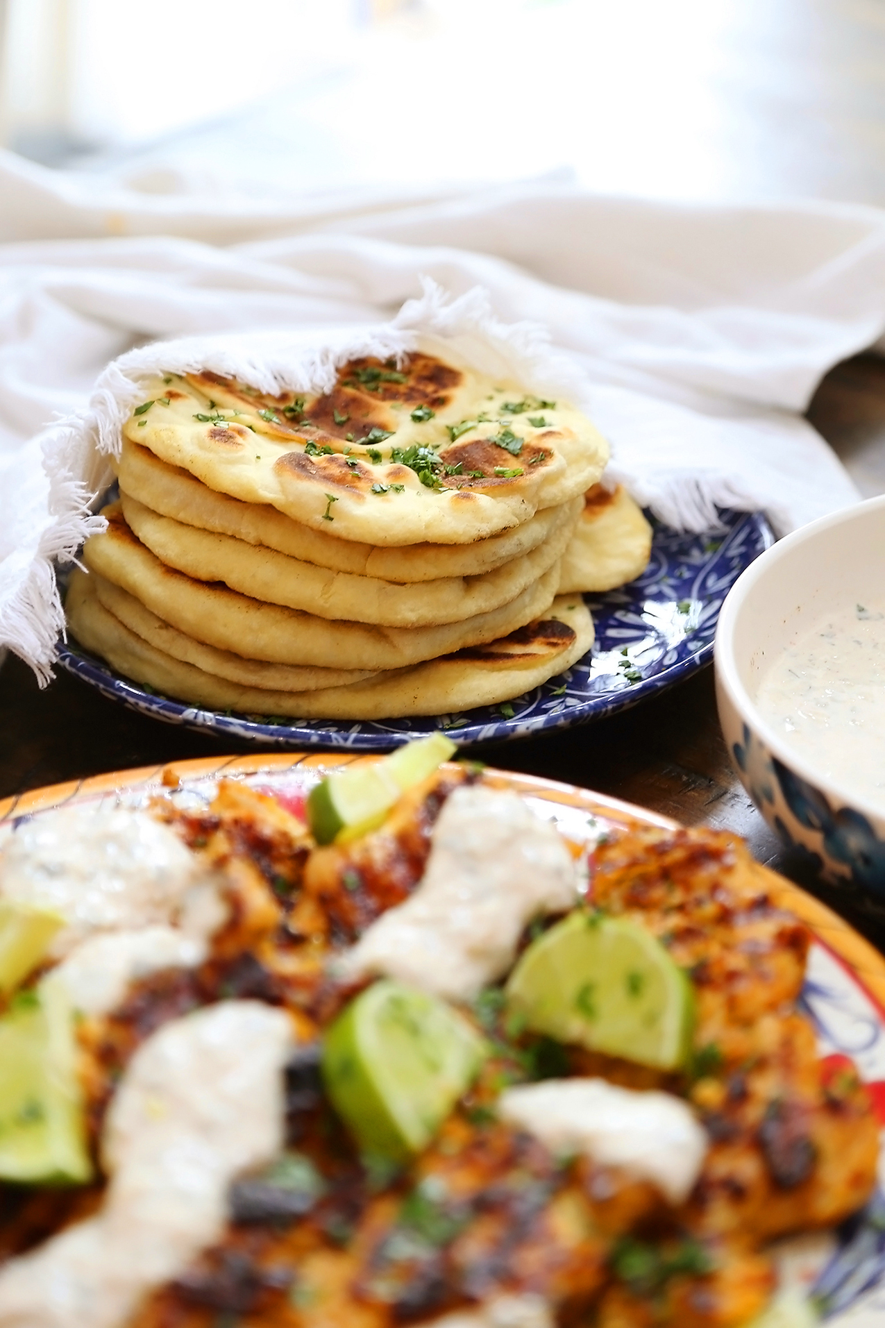 Homemade Naan (Soft Flatbread) - Soft, buttery and EASY flatbread made with only pantry ingredients! thecomfortofcooking.com