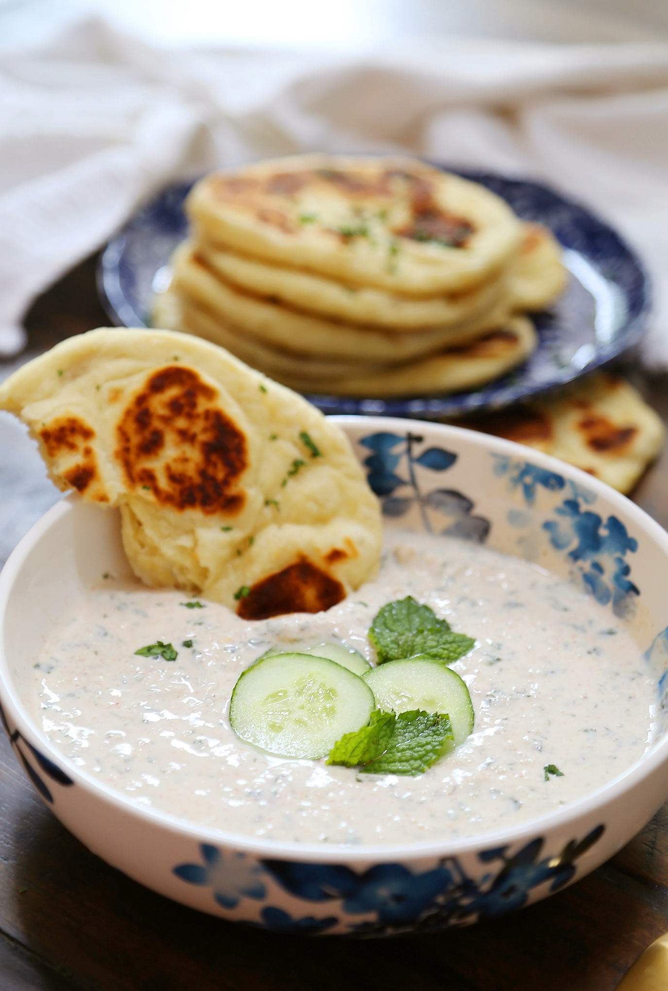 Homemade Naan (Soft Flatbread) - Soft, buttery and EASY flatbread made with only pantry ingredients! thecomfortofcooking.com