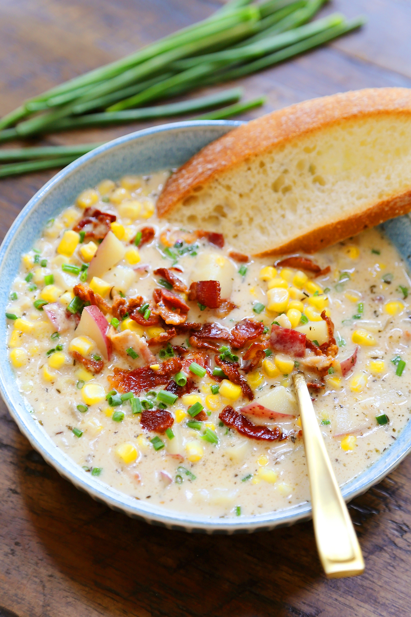 Creamy Corn Chowder with Bacon - Cozy, delicious 30-minute meal. Quick + easy in one pot! thecomfortofcooking.com