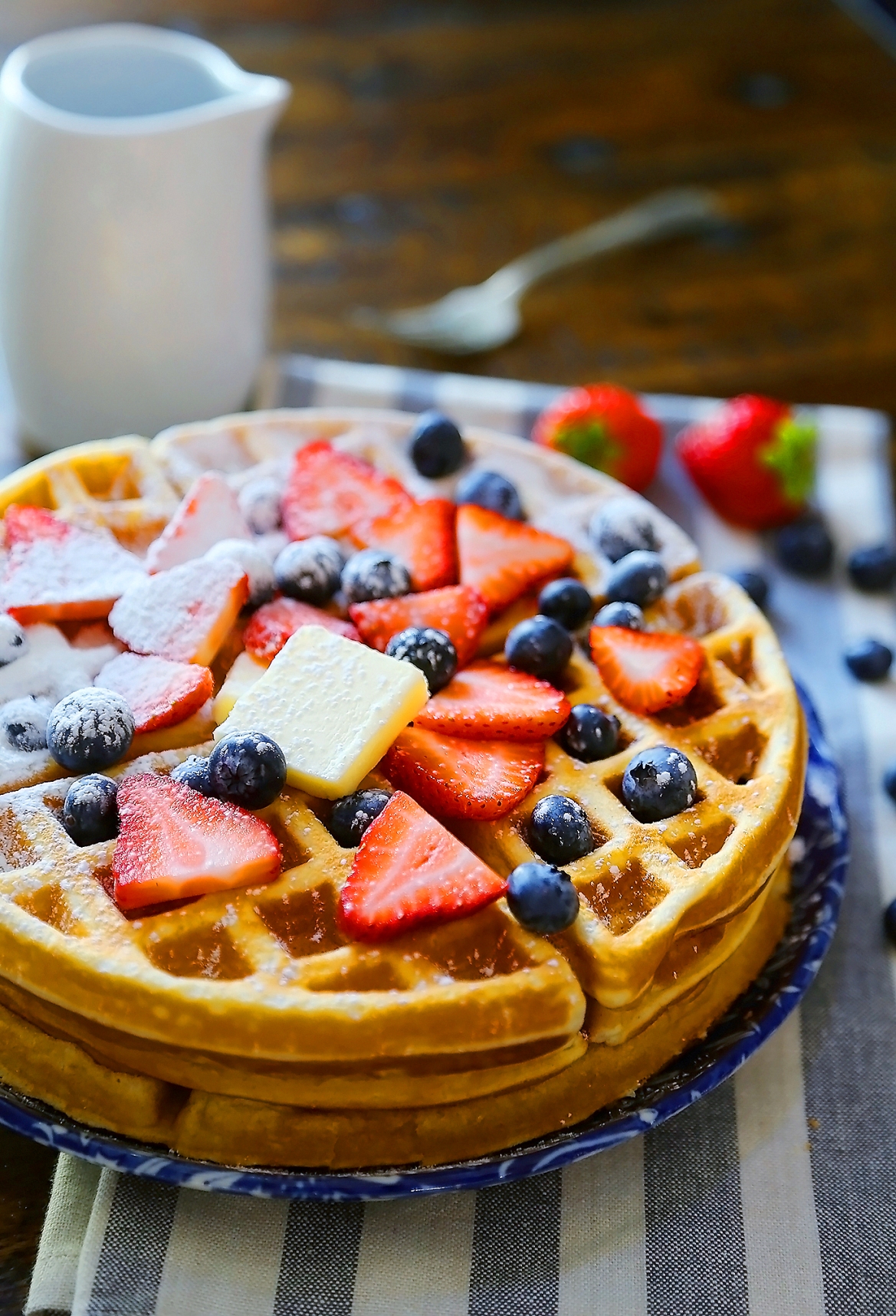 Fluffy Belgian Waffles - The BEST soft-yet-crisp, thick Belgian waffles made easy at home. thecomfortofcooking.com