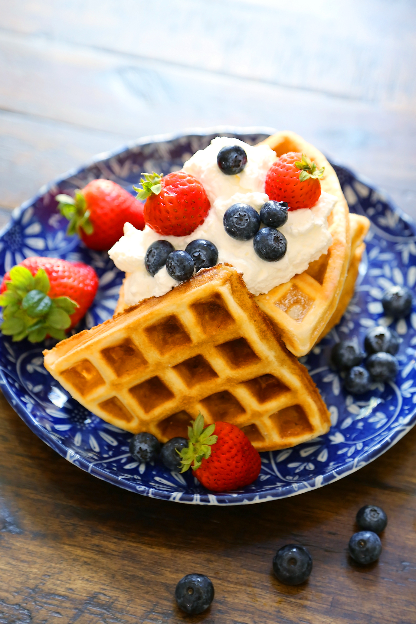 Fluffy Belgian Waffles - The BEST soft-yet-crisp, thick Belgian waffles made easy at home. thecomfortofcooking.com