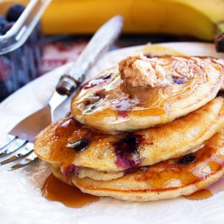 Banana and Blueberry Pancakes with Cinnamon-Vanilla Butter