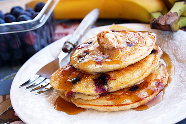 Banana and Blueberry Pancakes with Cinnamon-Vanilla Butter