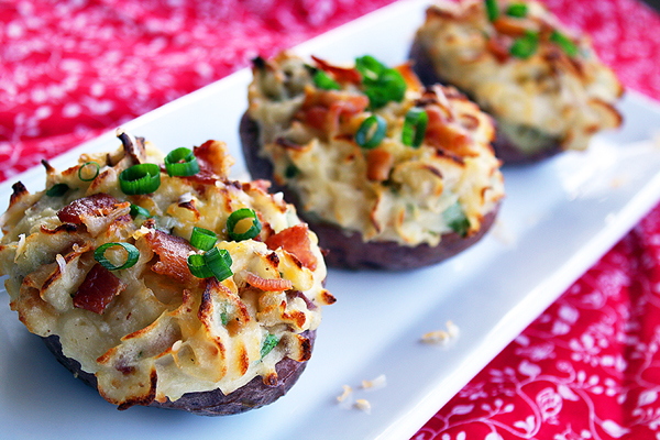 Potato Skins with Cheddar, Bacon and Shallots