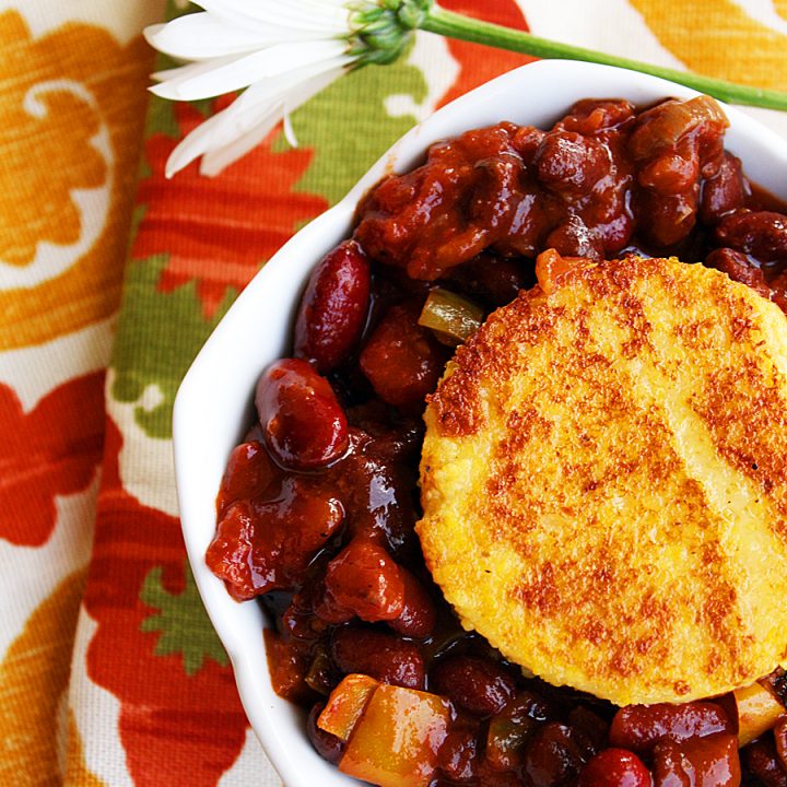 Hearty Vegetarian Chili with Polenta Cakes