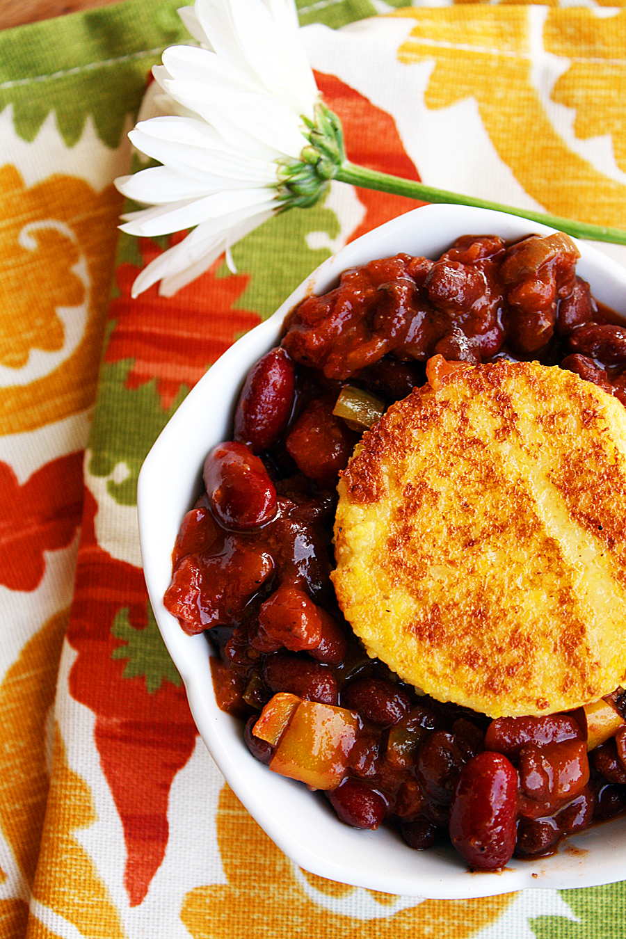 Hearty Vegetarian Chili with Polenta Cakes