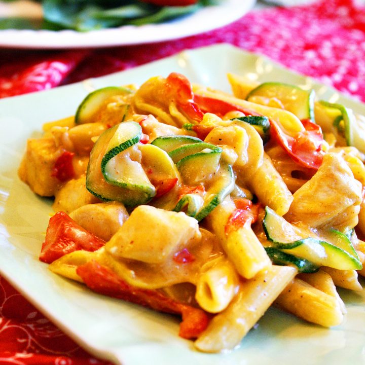 Chicken, Penne and Vegetables in a Garlic Cream Sauce