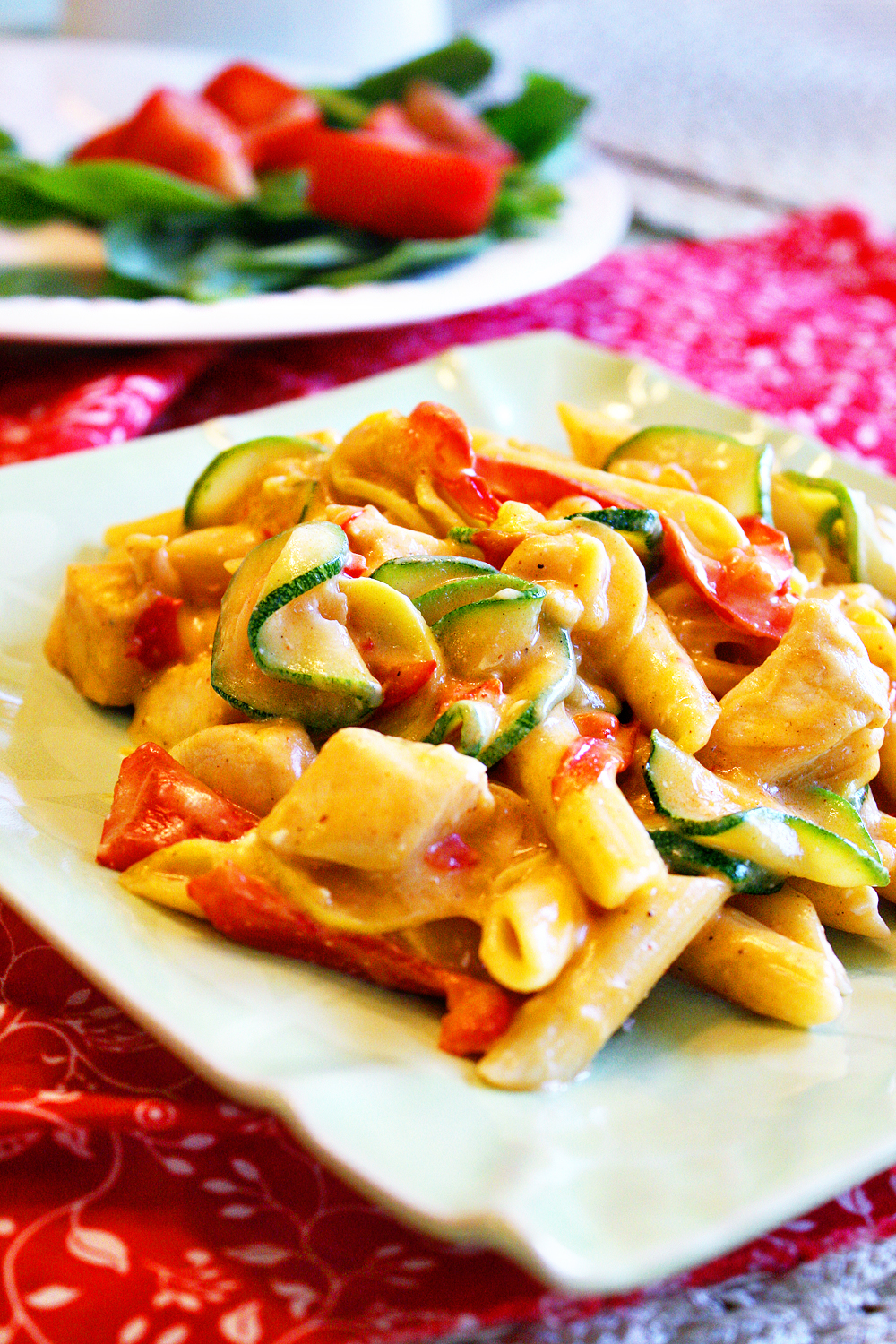 Chicken, Penne and Vegetables in a Garlic Cream Sauce