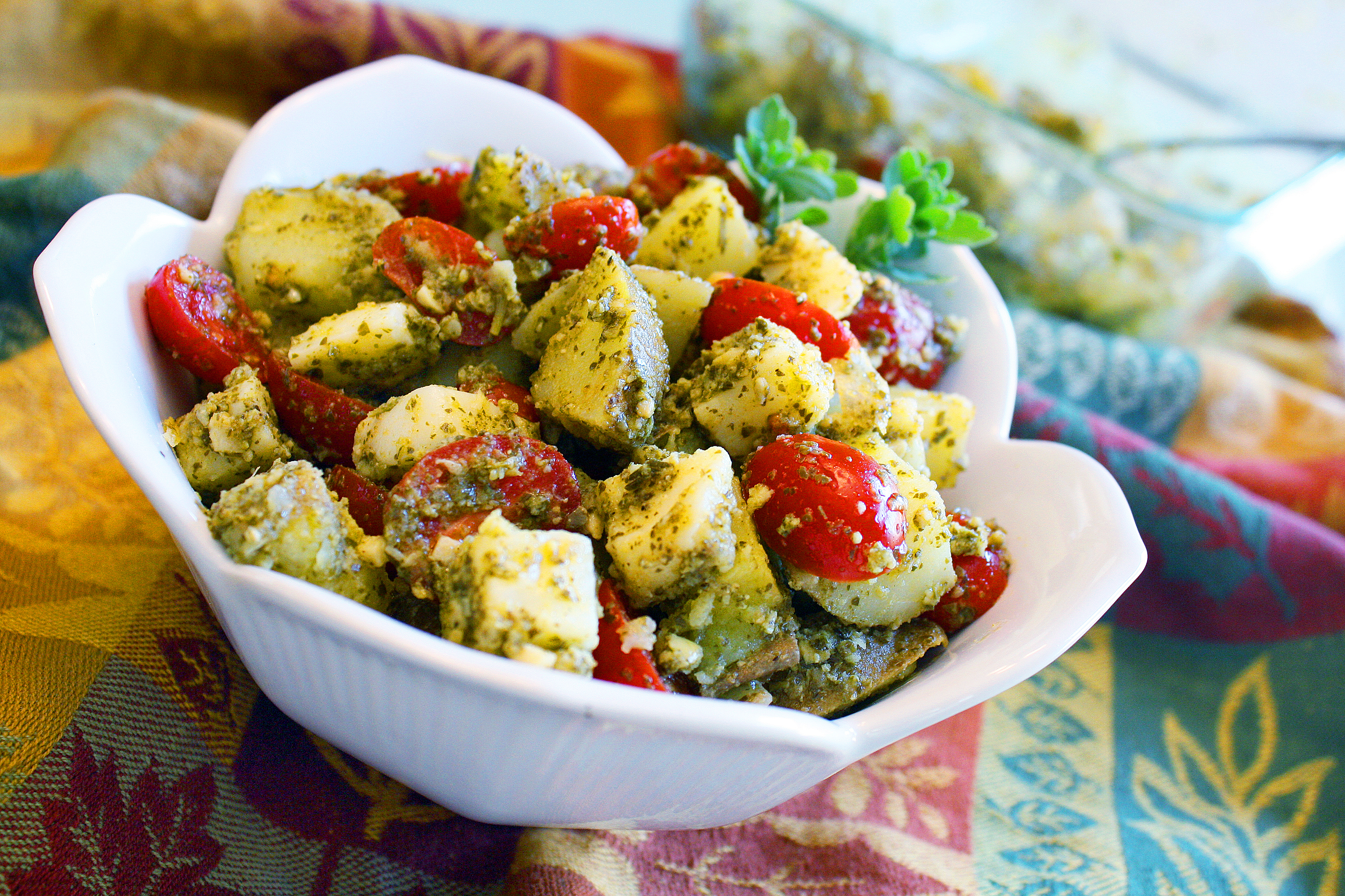 Basil Pesto Potato Salad with Tomatoes and Mozzarella