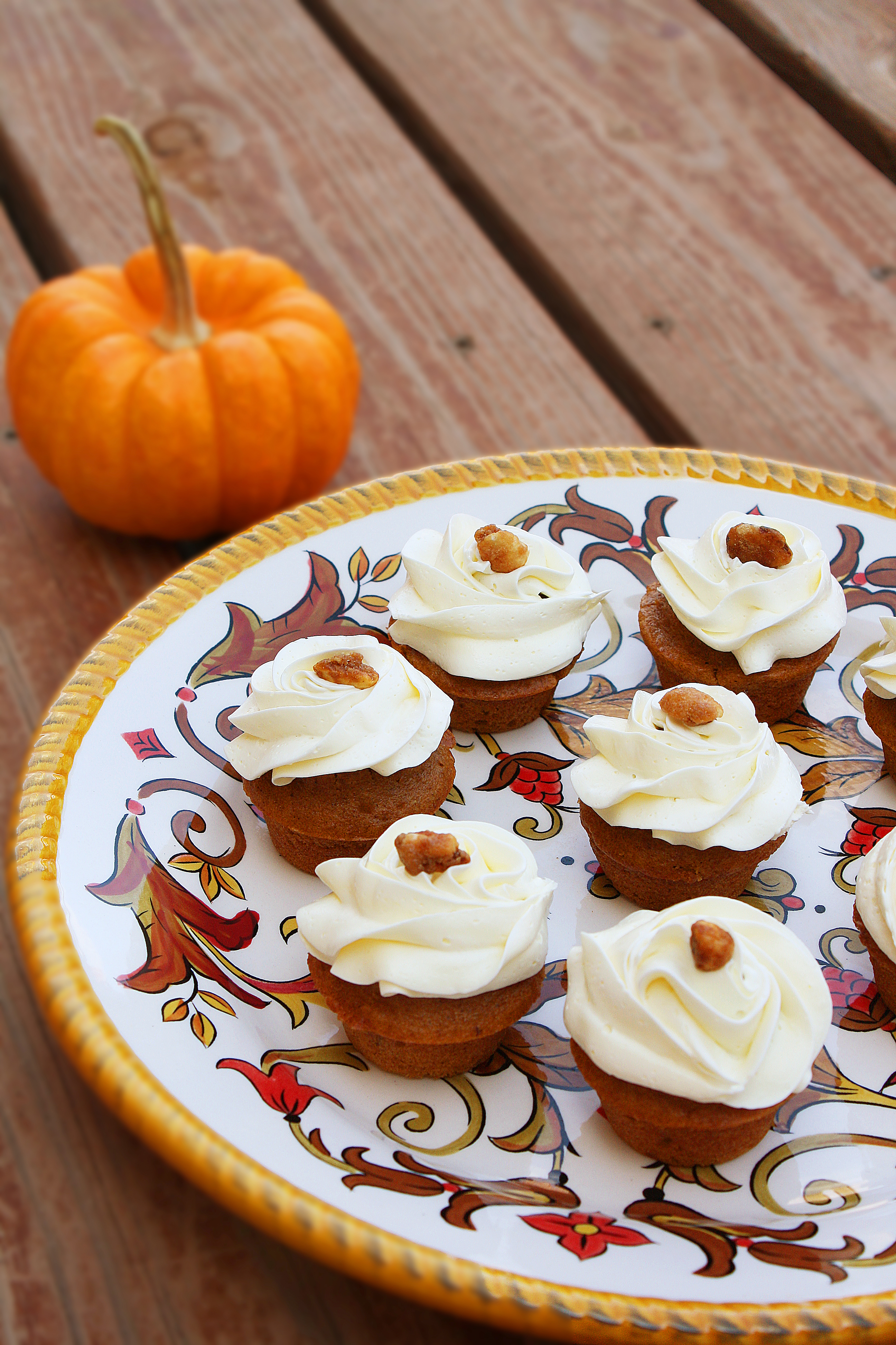 Pumpkin Walnut Cupcakes with Spiced Cream Cheese Frosting