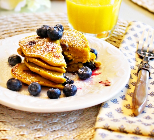 Spiced Pumpkin and Blueberry Pancakes