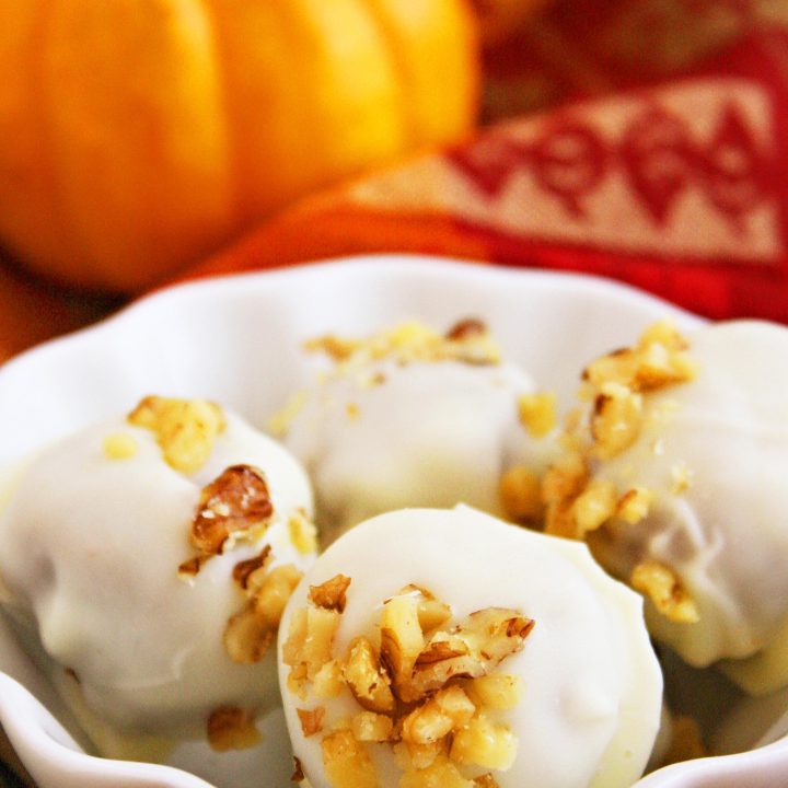 Pumpkin Cake Truffles with White Chocolate and Walnuts