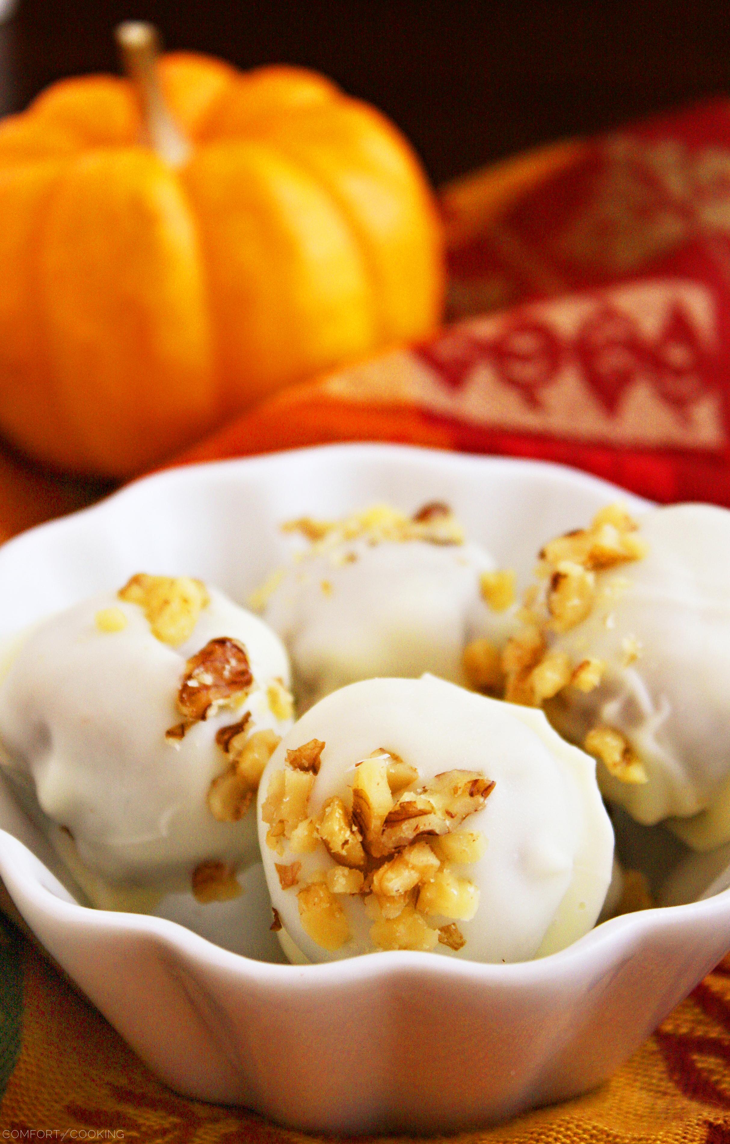 Pumpkin Cake Truffles with White Chocolate and Walnuts