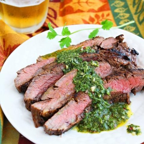Grilled Marinated Flank Steak with Chimichurri Sauce