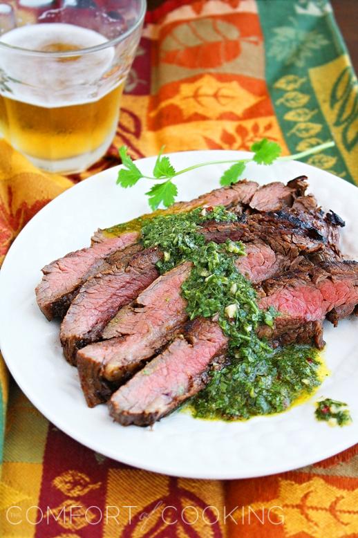 Grilled Marinated Flank Steak with Chimichurri Sauce