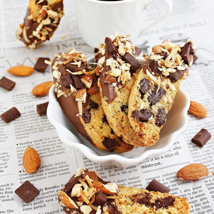 Chocolate Chunk Biscotti with Almonds and Coconut