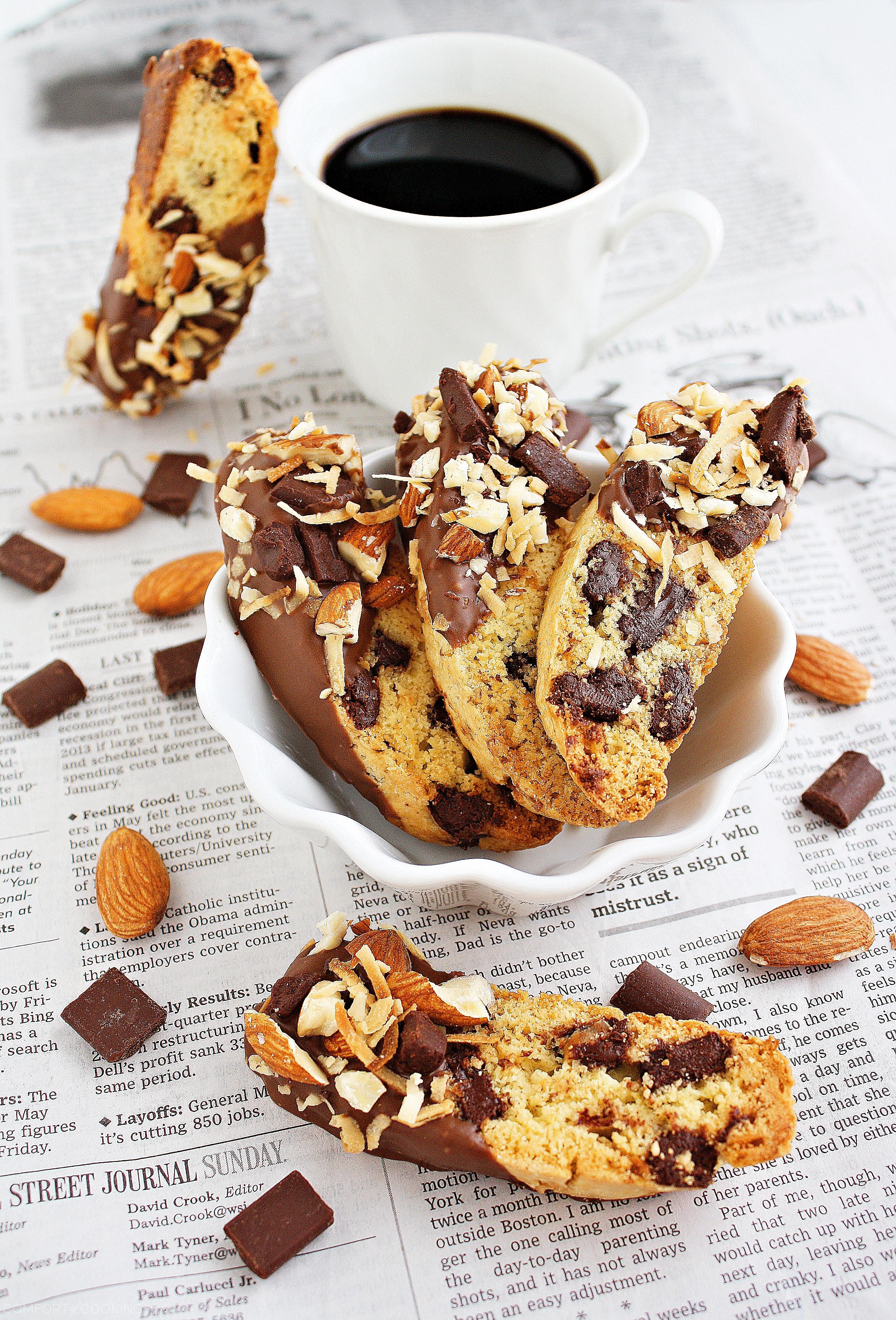 Chocolate Chunk Biscotti with Almonds and Coconut