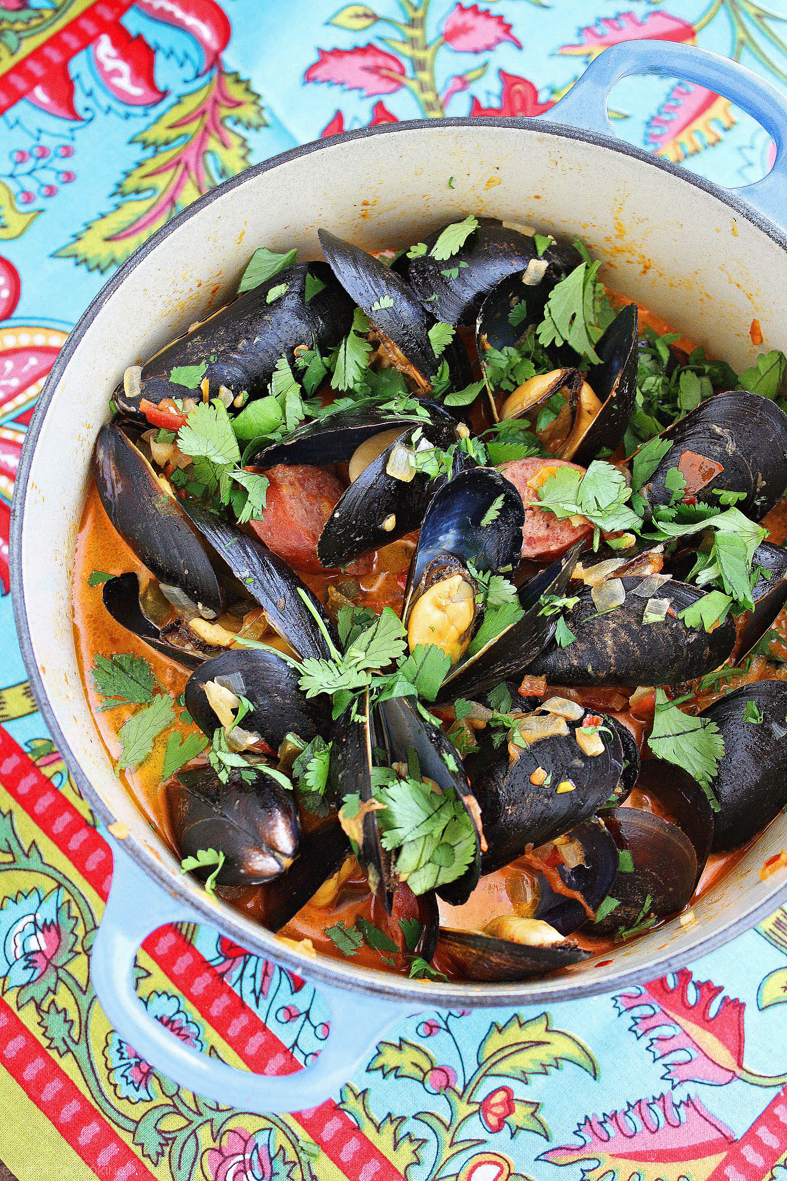 Spanish Mussels with Chorizo and Tomato-Wine Sauce