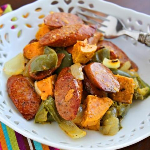 Roasted Sausage, Peppers and Sweet Potatoes