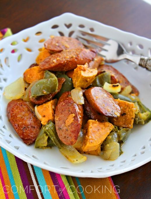 Roasted Sausage, Peppers and Sweet Potatoes