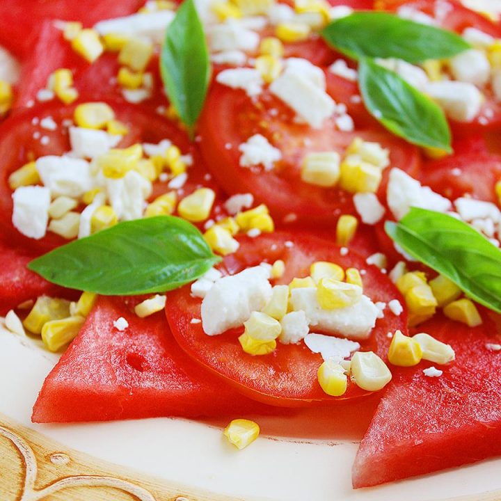 Watermelon Basil Salad with Feta & Corn