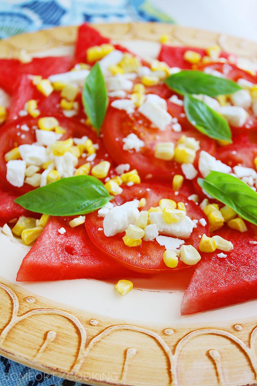 Watermelon Basil Salad with Feta & Corn