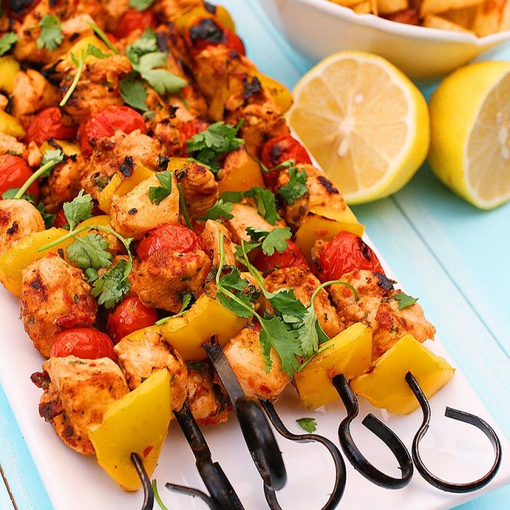 Spicy Chicken Kebabs with Lemon Potatoes