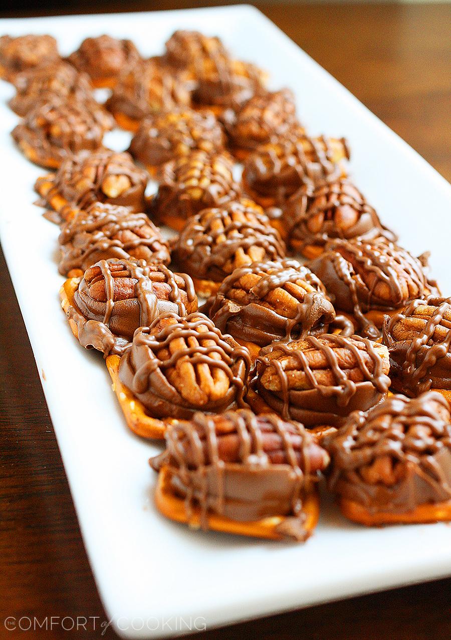 Chocolate Caramel Pecan Pretzel Bites