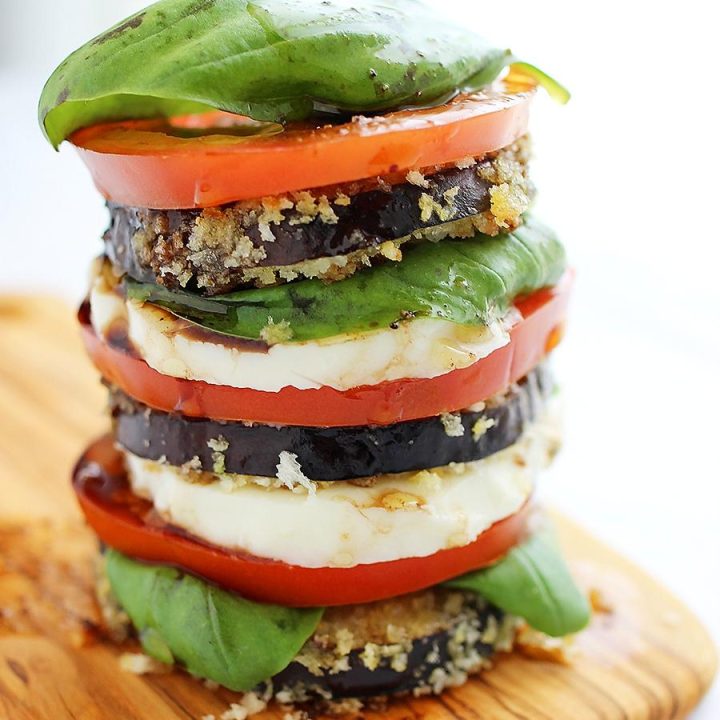 Crispy Eggplant Caprese Stacks