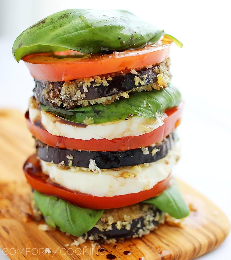 Crispy Eggplant Caprese Stacks