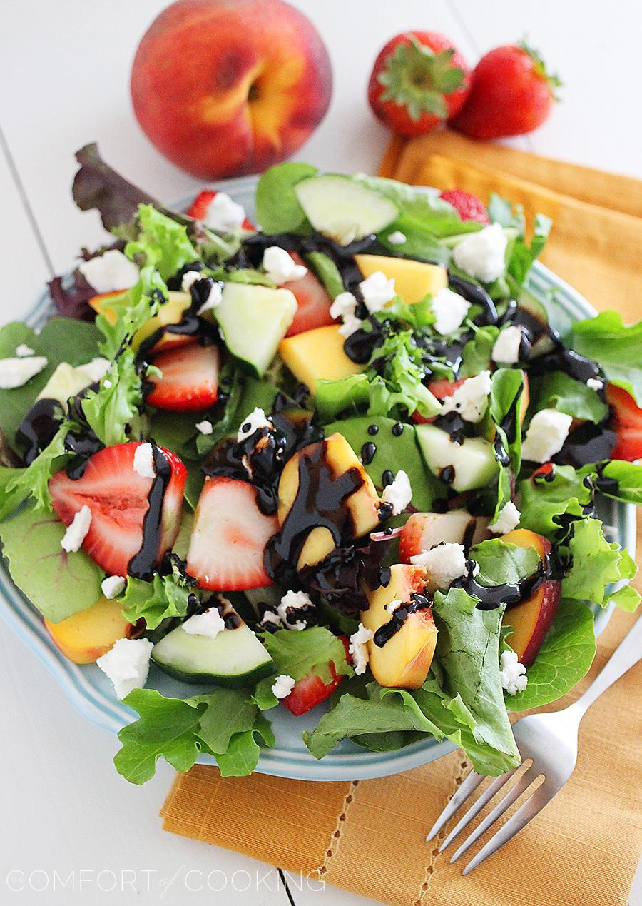 Summer Strawberry-Peach Salad with Goat Cheese