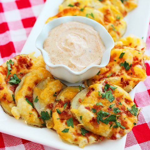 Cheesy Bacon Oven Chips with Chipotle Ranch Dipping Sauce