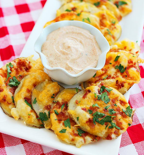 Cheesy Bacon Oven Chips with Chipotle Ranch Dipping Sauce