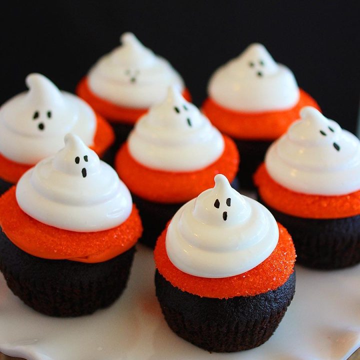 Dark Chocolate Cupcakes with Meringue Ghosts