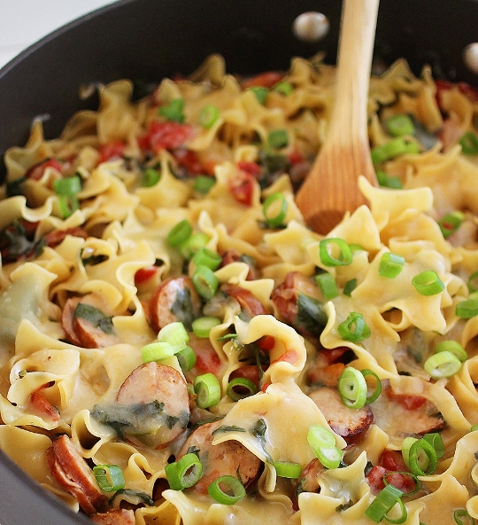 Creamy Sausage and Spinach Pasta Skillet