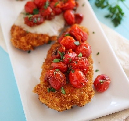 Crispy Parmesan Chicken with Balsamic Roasted Tomatoes
