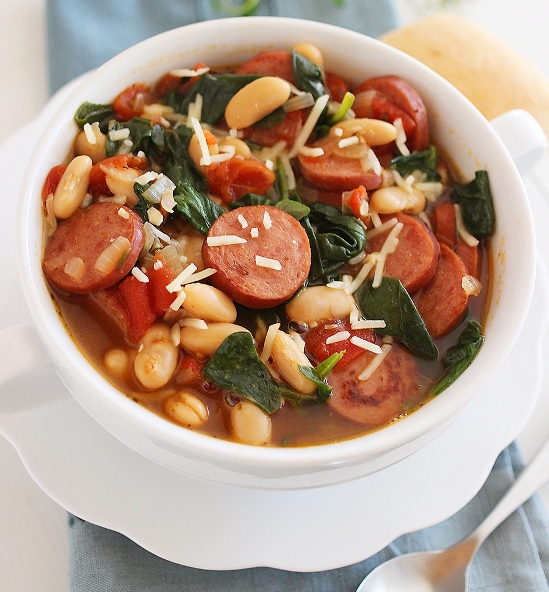 Smoked Sausage, Spinach and White Bean Soup