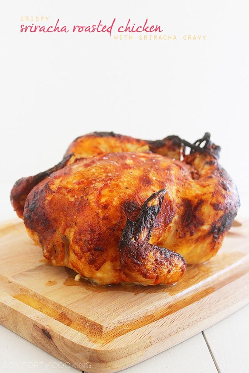 Crispy Sriracha Roasted Chicken with Sriracha Gravy